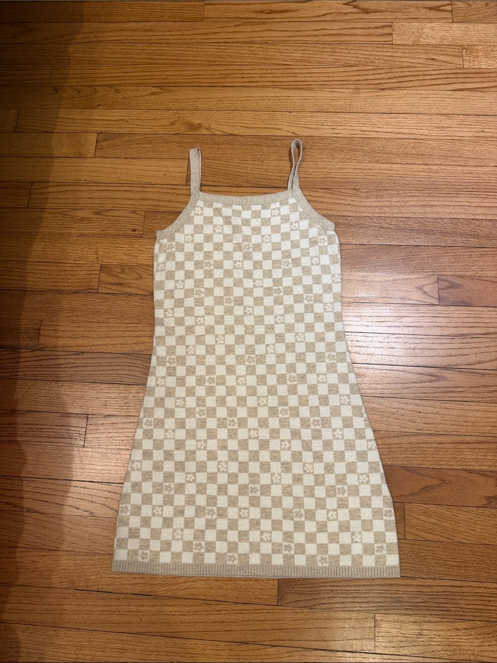 abercrombie kids Beige and Cream Checkered Knit Slip Dress